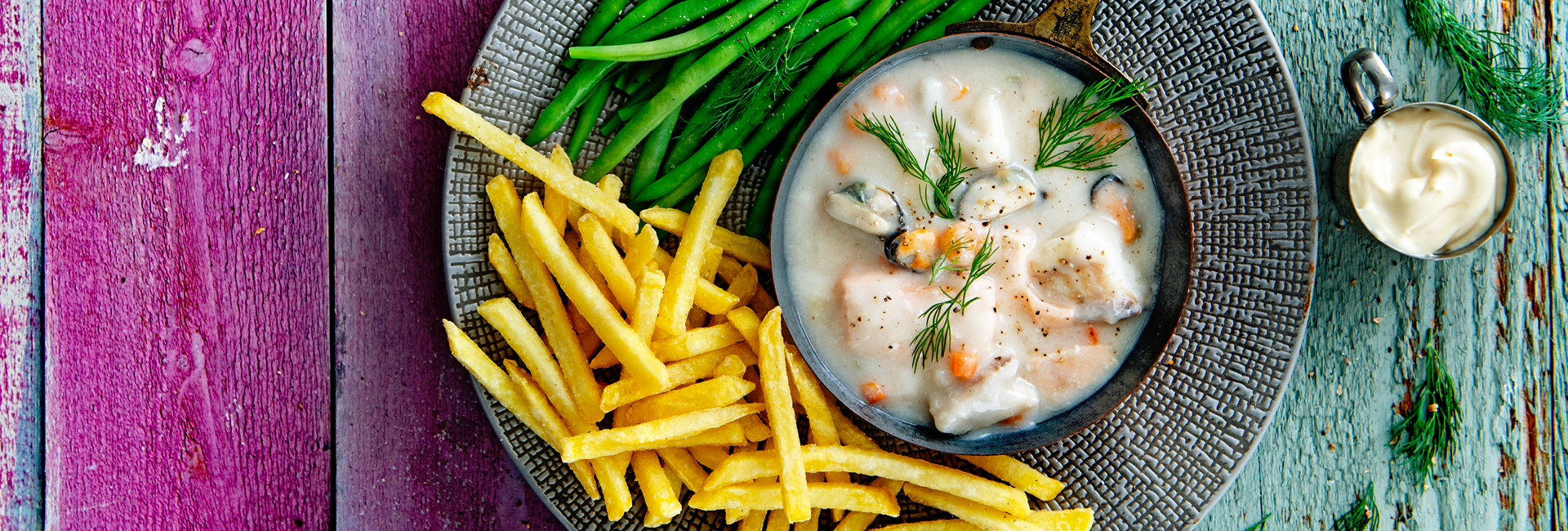 Vispannetje met dille, Fijne friet en haricots verts